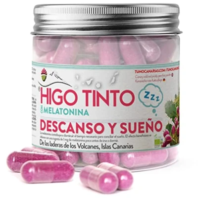 Imagen de HIGO TINTO de Tuno Canarias con Melatonina (90 Capsulas), Suplemento Origen Natural, Complemento ECO y Vegano Ayuda contra el Insomnio, Cansancio Sin Gluten Aditivos