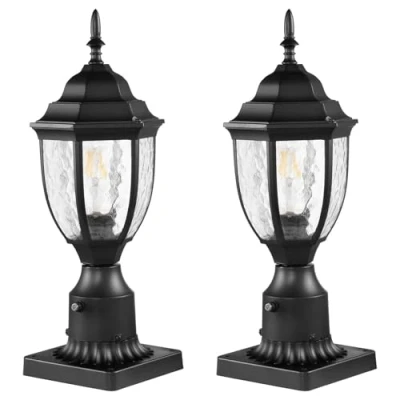 Imagen de VEVOR 2 PCS Farolas Exteriores de Anochecer al Amanecer, 390 mm, Resistentes Agua con Base Montaje en Pilar 9 cm, Pantalla Vidrio Farola Exterior a Prueba Rayos para Patio, Jardín
