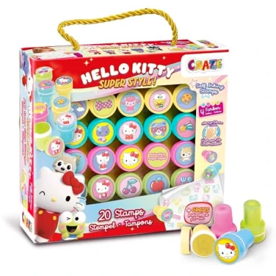 Imagen de CRAZE 20 Sellos de Goma Hello Kitty para Niños, Infantiles 4 Colores, Incluye Bloc Notas Pintar, Tinta Lavable