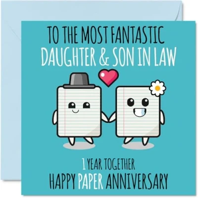 Imagen de Bonita tarjeta de aniversario papel para nuera y yerno, 1 año juntos, tarjetas felicitación primer boda hija, 145 mm x