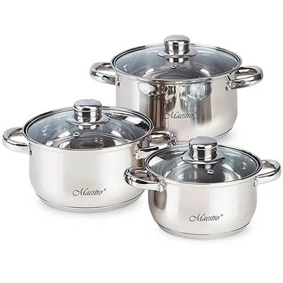 Imagen de Batería De Cocina Maestro Mr 2020 6m Inox, 6 Piezas, Inducción, Tapas Cristal