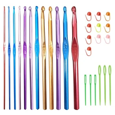 Imagen de EUPSIIU 12 Piezas Agujas de Ganchillo, Ganchillos Aluminio, Gancho Tejer Herramienta Punto con Marcadores Puntada y Grandes, Ganchillo para Principiantes (Multicolor)