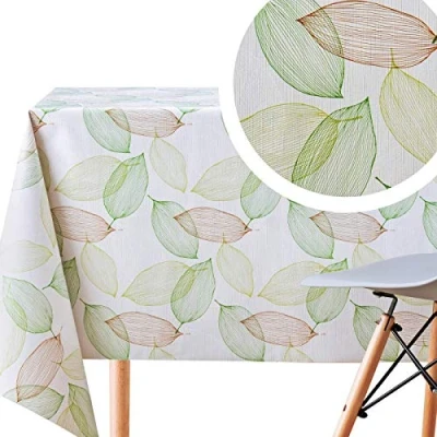 Imagen de Estilo Botánico Mantel PVC Verde Patrón de Hojas Plástico Hule Rectangular 200x140 Fácil Limpiar Crema Mesa Impermeable Lavable Hules Para Mesas