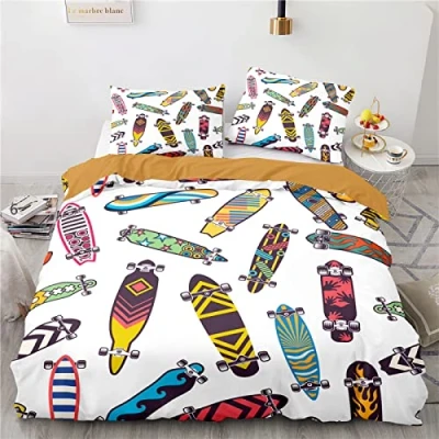 Imagen de BluvLy Fundas Nórdicas Cama 105 Microfibra Cómodo Y Duradero Skateboard Nordicas Juveniles 155X220Cm + 2 De Almohada 40X75