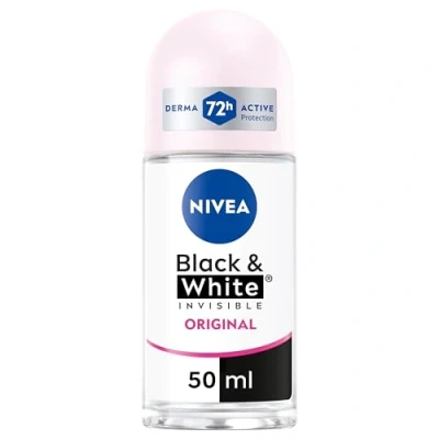 Imagen de NIVEA Black &amp; White Invisible Original roll on 6 x 50 ml, desodorante para mujer eficaz 72h, antitranspirante olores, sudor, residuos, irritaciones y manchas en tejidos claros