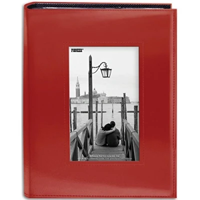 Imagen de Pioneer Photo Albums Cuero sintético Álbum de Fotos con Marco Cosido 7 x 9 Pulgadas, 200 Bolsillos, Brillante, Rosa Claro, Medium