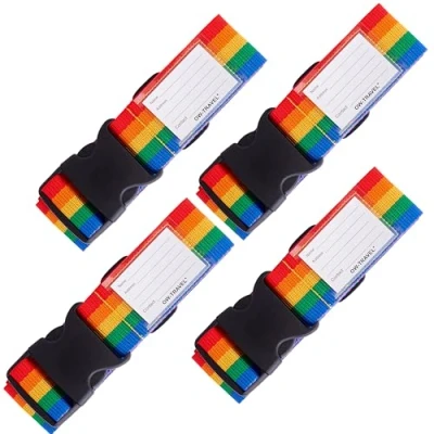 Imagen de OW Travel Correas para Maletas Seguridad Maleta Resistentes de Equipaje con Etiqueta Correa Accesorios Viaje Cinta (4 Arcoíris)