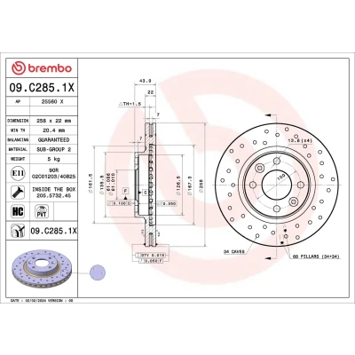 Imagen de 2x BREMBO Disco de freno RENAULT: Clio 4, V Hatchback, DACIA: Sandero 2, I, LOGAN MCV SMART: Forfour II Hatchback Xtra 09.