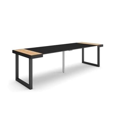 Imagen de Skraut Home Mesa Consola Extensible Comedor Plegable 260 para 12 comensales Patas Madera Maciza Estilo Moderno Roble y Negro