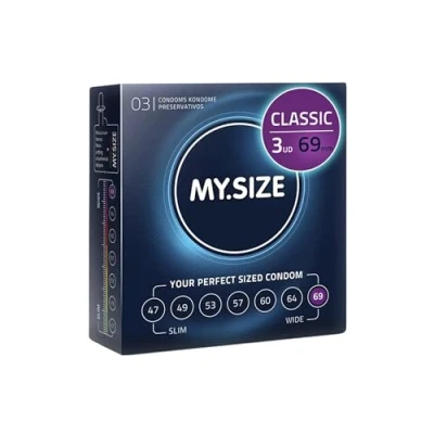 Imagen de MY.SIZE Classic Condones talla 7 I Ancho 69 mm Paquete de prueba 3 unidades Preservativos premium extra delgados ultra sensibles y delicados Grosor 0,07 veganos
