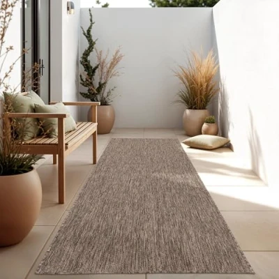 Imagen de Paco Home Alfombra Exterior Interior Balcón Terraza Cocina Monocolor Jaspeado, tamaño:80x250 cm, Color:Taupe