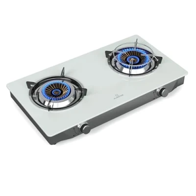 Imagen de Klarstein Barzona Placa de Gas, 2 Quemadores, 7.7kW, Acero Inoxidable &amp; Cristal, Encendido Piezoeléctrico, FFD, Juego Completo con Manguera Regulador, Encimera Gas Portátil