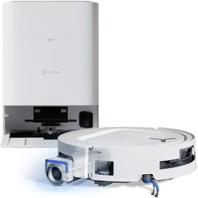 Imagen de ECOVACS DEEBOT T80 Omni Robot Aspirador y mopa, 18 000 Pa, Fregona autolavable instantánea OZMO Roller, ZeroTange 3.0, Lav mopa con Agua Cal a 40 75 C, Secado Aire Cal, Blanco