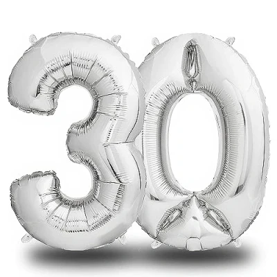 Imagen de envami® Globo Número Plata 100 cm Gigante Vuela con Helio Cumpleaños Decoración de (30 Solo)