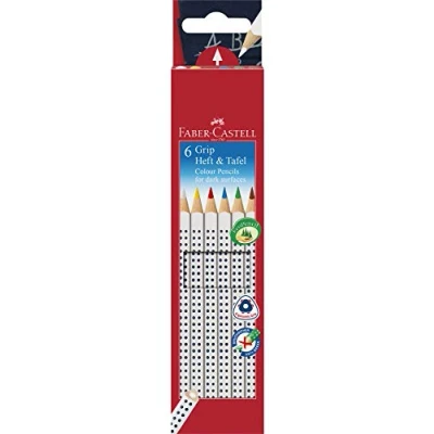 Imagen de Faber Castell 113210 Lápices de colores para cuaderno y pizarra (6 unidades), colores: blanco, amarillo, rojo, azul, verde marrón