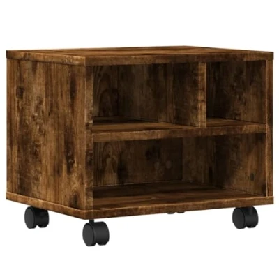 Imagen de vidaXL Soporte para Impresora con Ruedas Roble Ahumado 41x32x34,5 cm, Mesa de Impresora, computadora, Almacenamiento