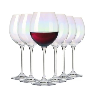 Imagen de Krosno Copas de vino iridiscentes, colección Rainbow, juego 6, 440 ml, cristalería hecha a mano, ideal para tinto y blanco, diseño único, lavar fabricado en Europa