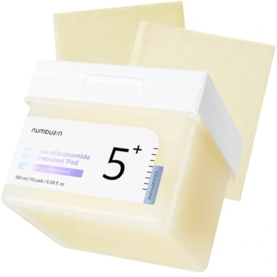 Imagen de numbuzin No.5+ Vitamin Niacinamide Concentrated Pad Double Sided with Glutathione, Niacinamide, PHA &amp; LHA Exfoliation, Dark Spot, Hyperpigmentation Care 180ml/70 pads/6.08 Fl Oz