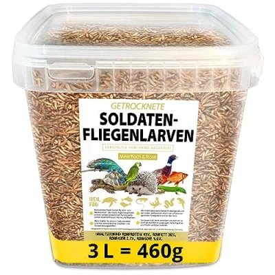 Imagen de Larvas de mosca soldado secas 460 g (equivalente a 3 litros), Black Soldier Flys, comida para pájaros, alimento erizos con insectos, peces, aperitivo rico en proteínas