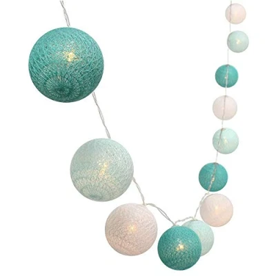 Imagen de Treer Luces de Bolas Algodón Cadena Navidad, Batería Lámpara Guirnalda Luminosa Hogar, Jardín, Patio, Fiesta, Vacaciones, Boda Decoración (3M 20 Pelotas,Azul)