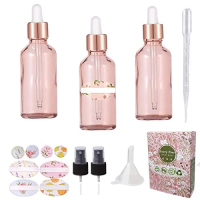 Imagen de Juego de 3 frascos con cuentagotas cristal 30 ml, botellas gotas para riegar flores, aromaterapia, limpieza y desinfección ventanas, unidades (rosa)