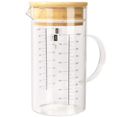 Imagen de Aevcvok Vaso Medidor Cocina 1L, Jarra Medidora de Vidrio Graduada 1000ml,Taza con Asa,Bote Cristal Tapa Escala Precisa,Vaso Batidora para Medir Ingredientes Repostería