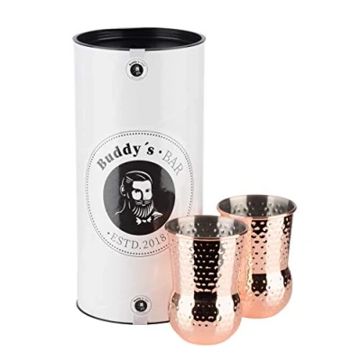 Imagen de Buddy&#039;s Bar 2 Tazas Julep Mug, de cóctel 400 ml con Efecto Martillo, Acero Inoxidable, martilladas, Incl. Caja Regalo, Juego 2, Cobre Pulido