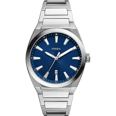 Imagen de Fossil Reloj para hombre Everett 3 manecillas, movimiento de cuarzo, caja 42mm acero inoxidable plateado con correa inoxidable, FS5822