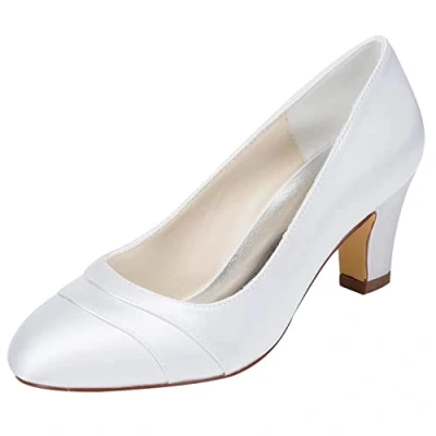 Imagen de Emily Bridal Zapatos Nupciales Tacón Grueso Satinado para Mujer Cerrado (EU39, Blanco)