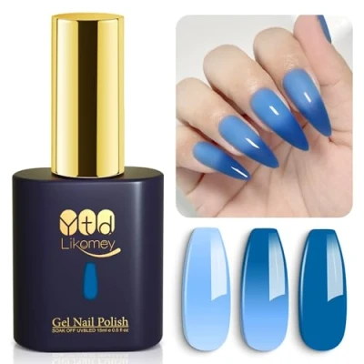 Imagen de YTD Likomey Esmalte Semipermanente de Uñas en Gel UV LED,Otoño Invierno 15ml Pintauñas Permanentes Camaleón Temperatura Cambio Color Azul claro Klein,WB205