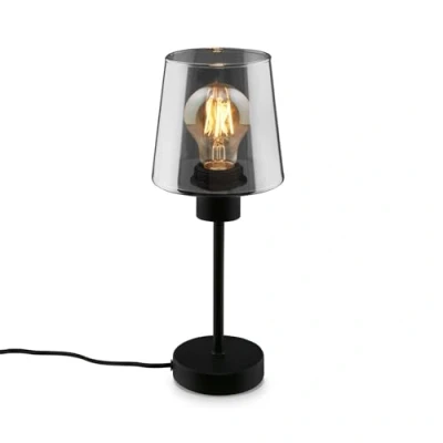 Imagen de BRILONER lámpara de noche, cristal ahumado, escritorio con interruptor cable, mesa E27 para oficina en casa, lectura, negro