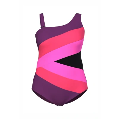 Imagen de Ulla Popken Asymmetric Block Bañador, Mujer, Talla: 48, Berry pink