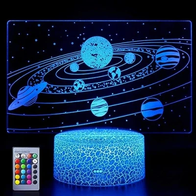 Imagen de HPBN8 Ltd Ilusión Optica 3D Planet Sistema Solar Luz Nocturna 7/16 Colores Cambio de Control Remoto USB Suministro Energía LED Lámpara Mesa Regalo Cumpleaños Navidad