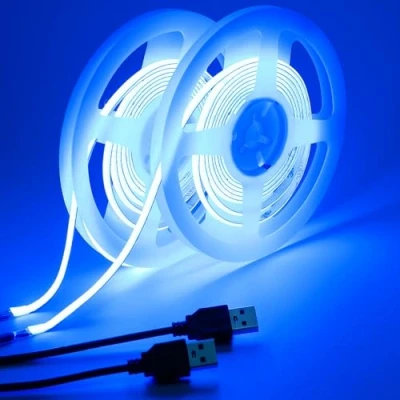 Imagen de GOMING 5mm de Ancho Tira LED COB USB 5V Azul Alimentado por Alta Densidad 400LED/M 4M(2m x 2Piezas) IP20 No Impermeable Luces para Iluminación Decorativa DIY