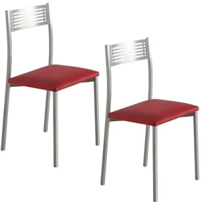 Imagen de MOMMA HOME Sillas de Cocina Set 2, Modelo Sydney, Asientos Ecopiel, Medidas 41 x 47 86 cm (Rojo/Plata)