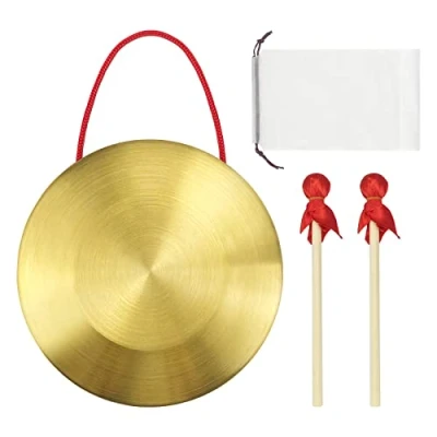 Imagen de 15cm/5,9‘’ latón Cobre Platillos de mano Gong instrumentos portátiles latón, con martillo juego redondo, para percusión Orquesta ópera la iglesia