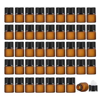 Imagen de Enslz Lote de 50 mini frascos vacíos recargables cristal ámbar para aceites esenciales, color marrón, 1ml