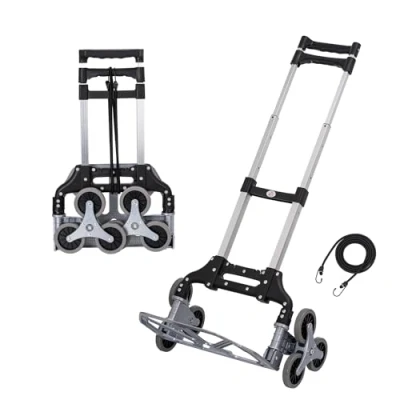 Imagen de TOPWAY Carretilla Plegable para Subir escaleras de Aluminio, Mano Plegable, Capacidad Carga 70 kg, Altura Ajustable con 6 Ruedas, 4 Ruedas giratorias y Cable