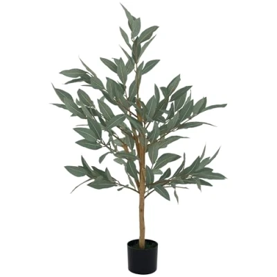 Imagen de HOMCOM Laurel Artificial 120 cm Planta con Maceta y Hojas Decorativa para Interior Verde