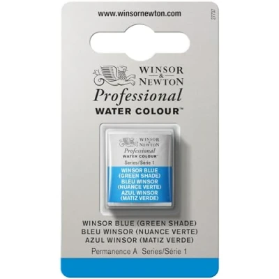 Imagen de Winsor &amp; Newton Acuarela Profesional Pintura de Acuarela, Alta Luminosidad, Resistente a la Luz, Calidad Archivo, 1/2 Godet, Color Azul (Matiz Verde)