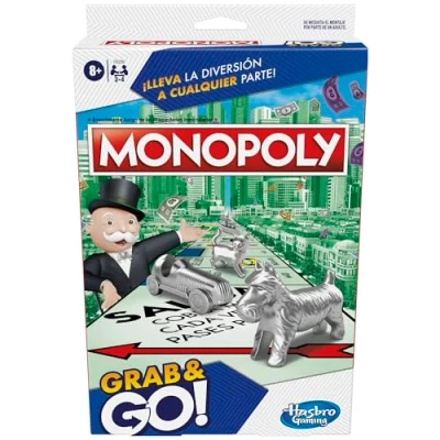 Imagen de Hasbro Gaming Monopoly Grab and Go Juego portátil para 2 a 4 Jugadores, Infantil Viajes, Versión en español