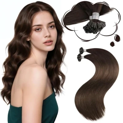 Imagen de Moresoo Extensiones Pelo Natural Queratina De Marrón Oscuro Con Para Cabello #4 50S 50G 40cm