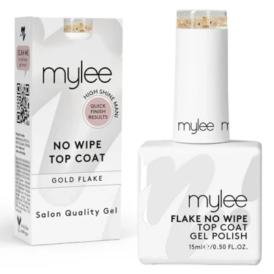 Imagen de Mylee Esmalte Protector Sin Limpieza con Particulas Doradas para de Uñas Gel UV LED 15ml, Acabado Duradero, Rápido y Fácil, Naturales, Extensiones, Puntas, Manicura Pedicura Profesional