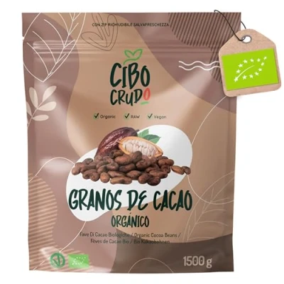 Imagen de Granos de Cacao Crudo Orgánico 1.5 Kg. Puro Peru. Grano o Nibs 100% y Natural la Planta Theobroma. Sabor Intenso Aromático Amargo.