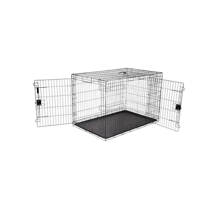 Imagen de Amazon Basics Jaula para perro de alambre metálico, Duradero,Plegable con bandeja, doble puerta, 122 x 76 83 cm (L An Al), negro