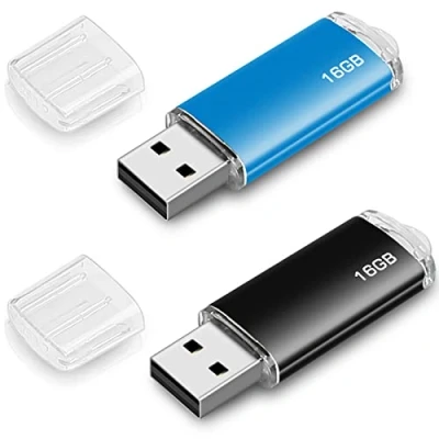 Imagen de lUCKGOOD886 Memorias USB 16GB, 2 Unidades Pen Drive 16 GB Unidad Flash Memoria Stick 16GB con Llavero Colgante para Almacenamiento de Datos (Azul, Negro)