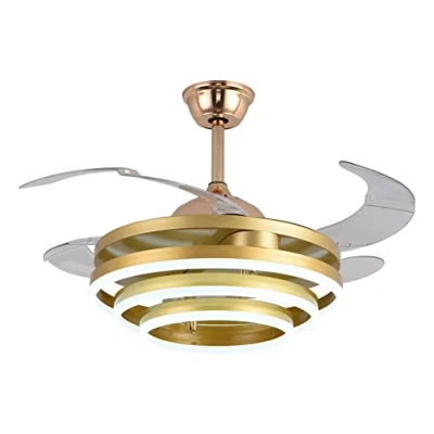 Imagen de BEL AIR HOME Ventilador De Techo SFERA con Motor DC 6 Velocidades 3 Anillos Luz LED 36W Ajustables 3000K 6500K Diseño Elegante, Oro, Policarbonato