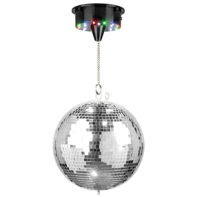 Imagen de Fuzzix MB30ML Bola Disco. de espejos a pilas 30cm con motor LED giratorio. discoteca para colgar LEDs. Ideal discoteca, cumpleaños, boda, fiestas, salón baile.