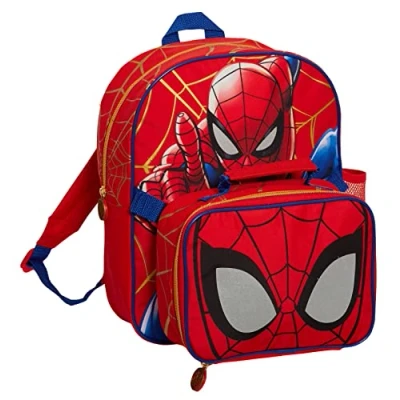 Imagen de Marvel Mochila de Spiderman con bolsa almuerzo y soporte para botellas, juego 2 piezas a niños, rosso, Taille unique