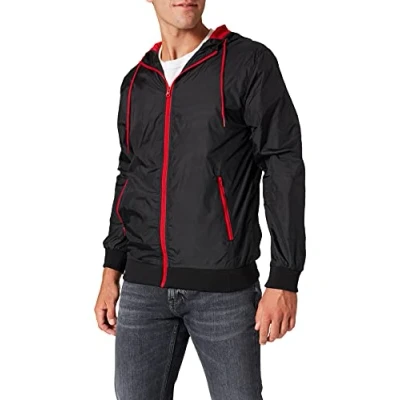 Imagen de Build Your Brand Windrunner Chaqueta, Multicolor (Blk/Red 00044), Medium para Hombre
